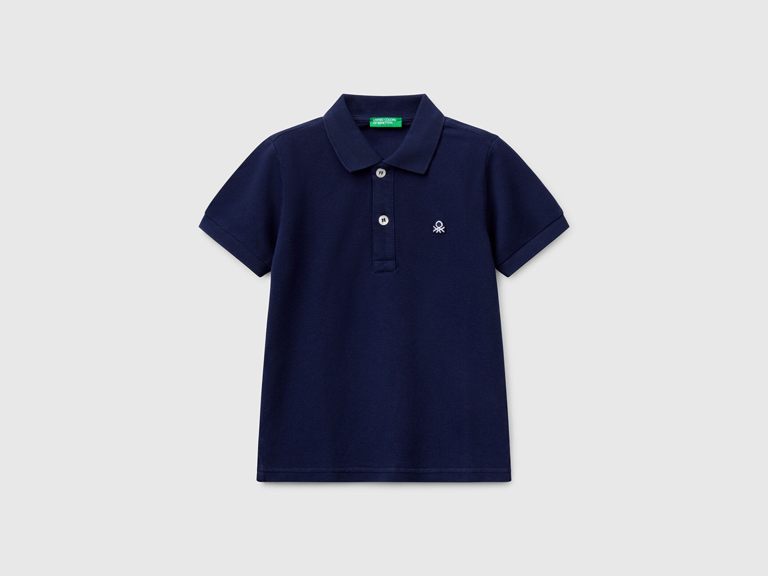 Benetton Polo Yaka Logolu Pamuk Lacivert Tişört