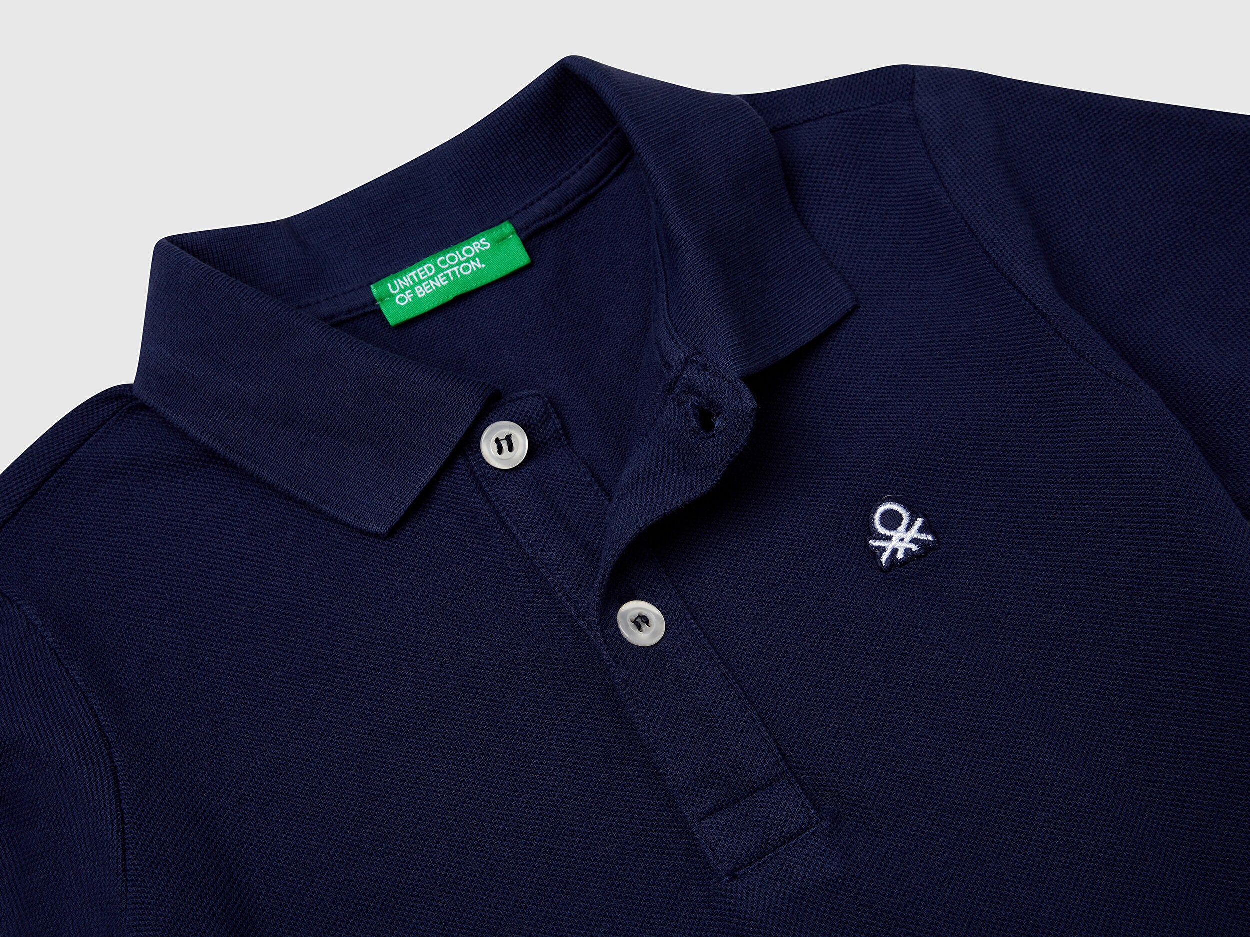 Benetton Polo Yaka Logolu Pamuk Lacivert Tişört