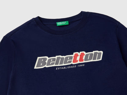 Benetton Erkek Çocuk Lacivert Benetton Logo Baskılı Uzun Kollu T-Shirt