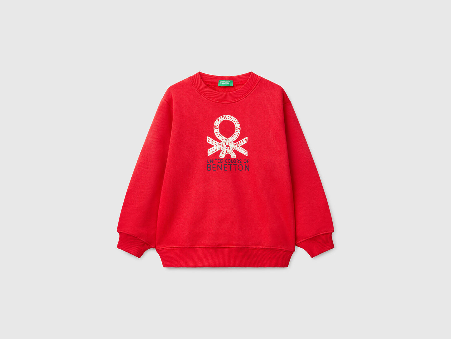 Benetton Erkek Bebek Kırmızı Benetton Logo Baskılı Bisiklet Yaka Sweatshirt