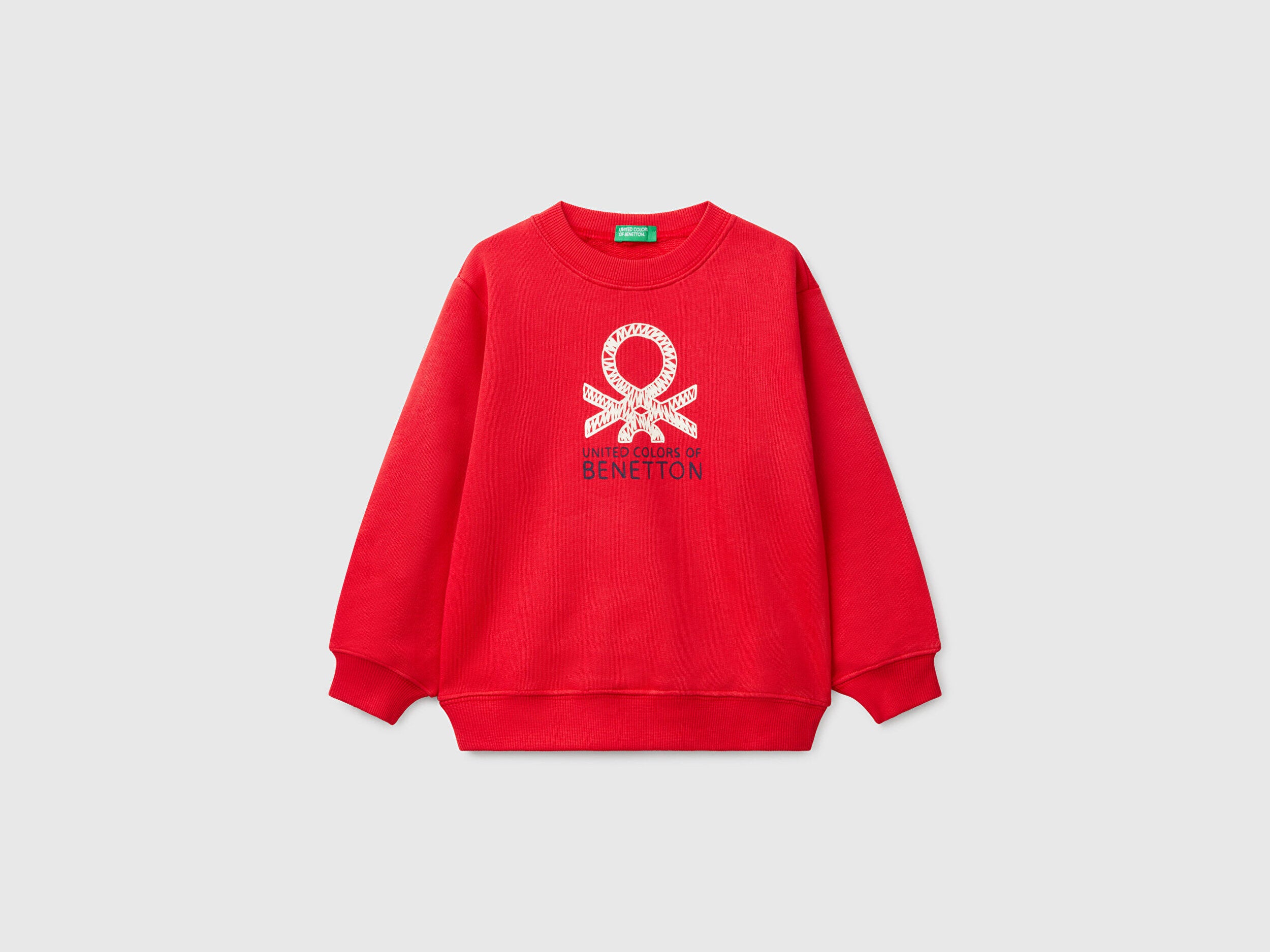 Benetton Erkek Bebek Kırmızı Benetton Logo Baskılı Bisiklet Yaka Sweatshirt