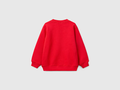 Benetton Erkek Bebek Kırmızı Benetton Logo Baskılı Bisiklet Yaka Sweatshirt