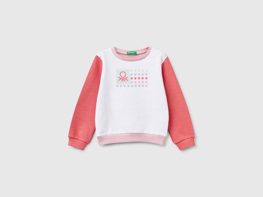 Benetton Kız Bebek Beyaz Mix Simli Benetton Logo Baskılı Bisiklet Yaka Sweatshirt