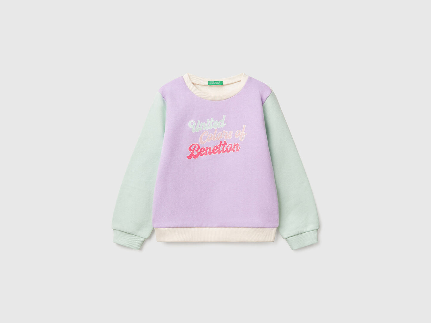 Benetton Kız Bebek Lila Mix Simli Benetton Logo Baskılı Bisiklet Yaka Sweatshirt