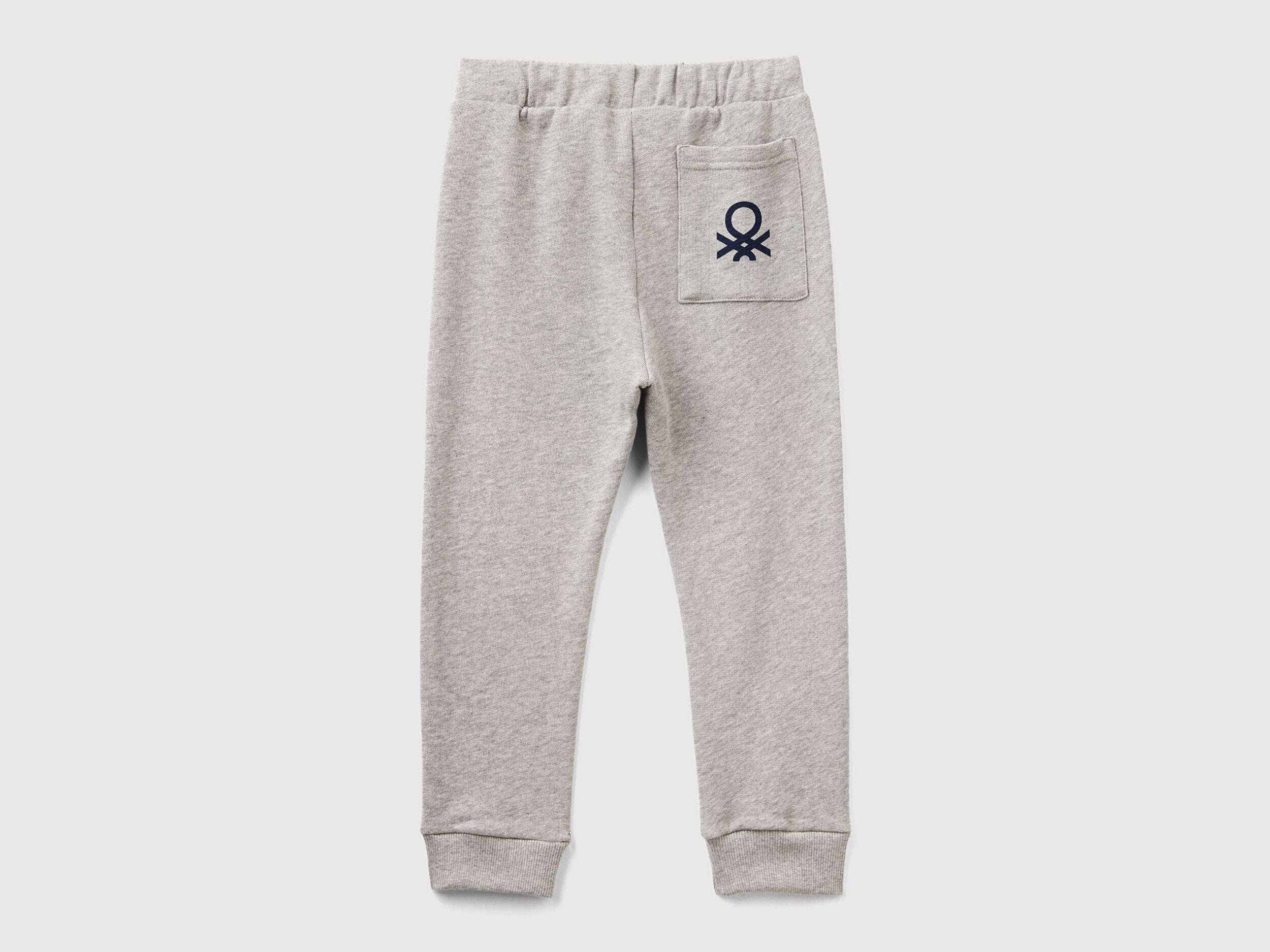 Benetton Erkek Bebek Gri Melanj Arka Cebi Logo Eşofman Altı