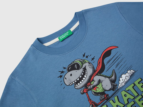 Benetton Erkek Bebek Havacı Mavi Önü Baskılı Bisiklet Yaka Uzun Kollu Tişört