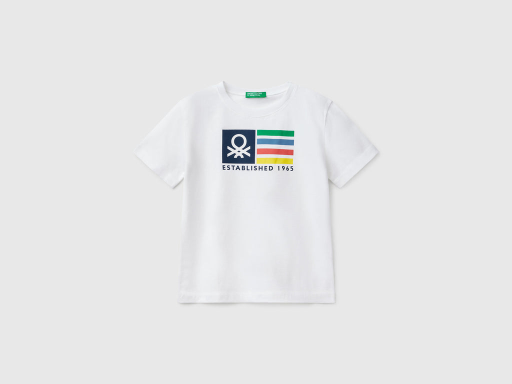 Benetton Erkek Bebek Beyaz Benetton Logo Baskılı Tişört
