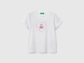 Benetton Kız Bebek Beyaz Simli Benetton Logo Baskılı Tişört