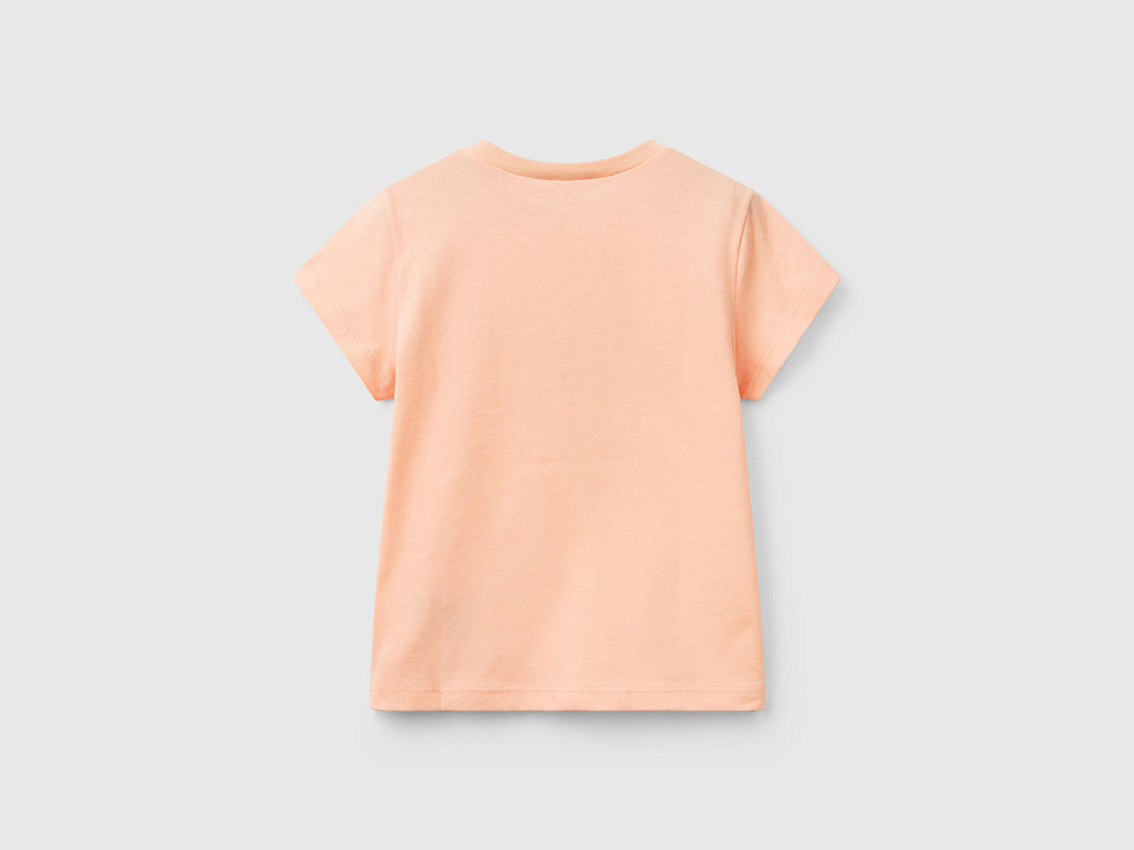 Benetton Kız Bebek Yavruağzı Simli Benetton Logo Baskılı Tişört