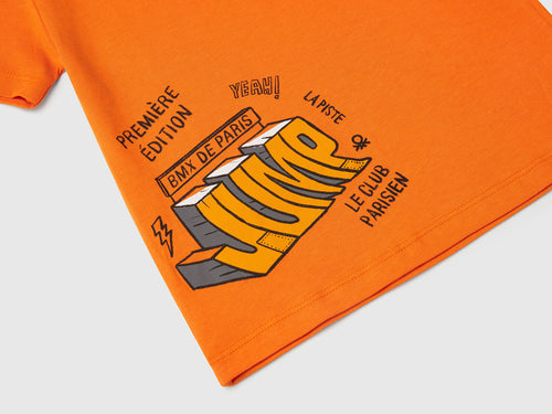 Benetton Erkek Bebek Turuncu Grafik Baskılı Tişört