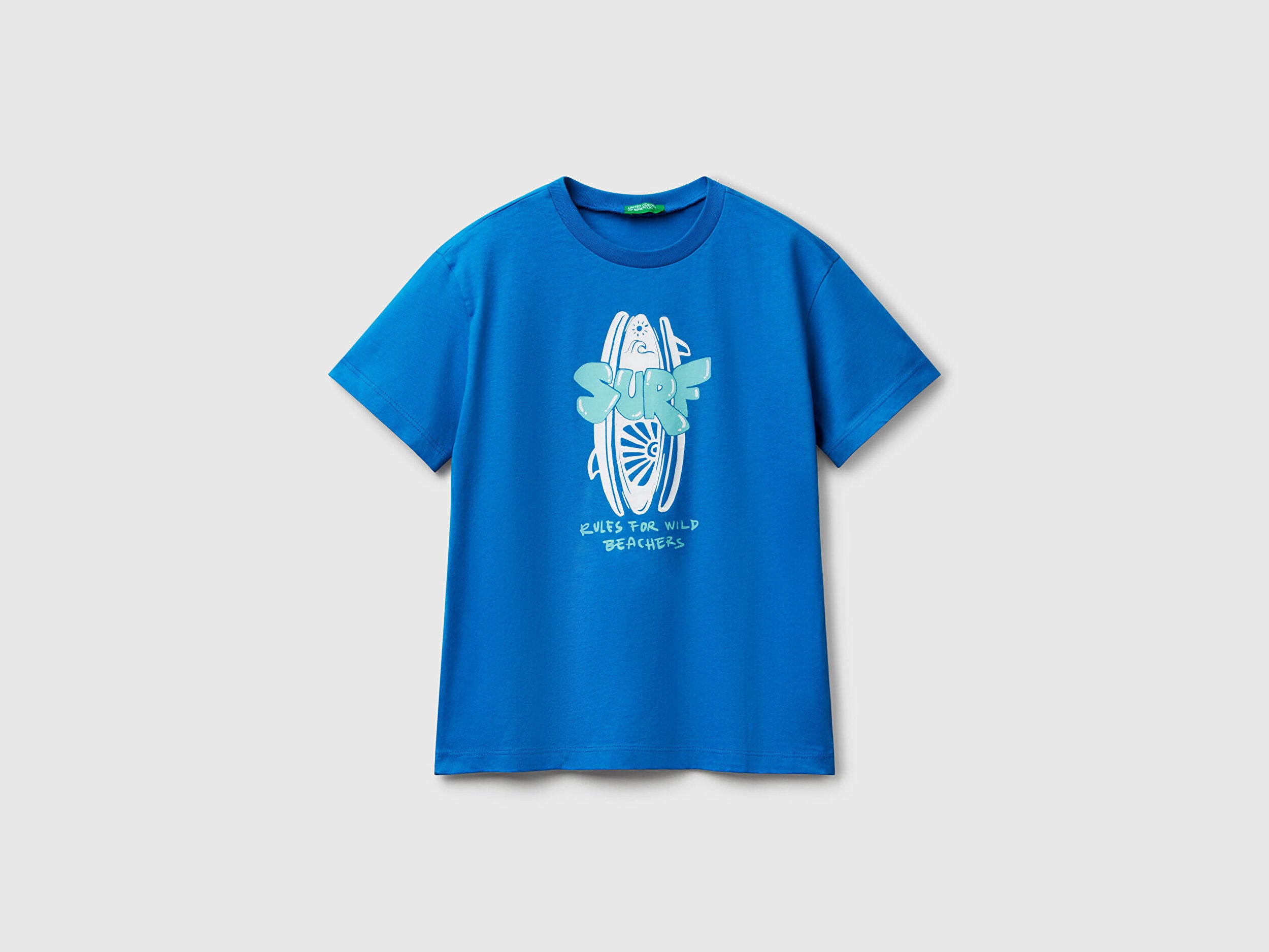 Benetton Erkek Çocuk Saks Mavi Grafik Baskılı Kısa Kollu Tişört