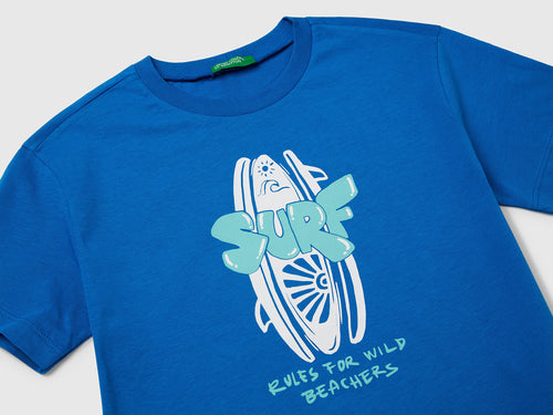 Benetton Erkek Çocuk Saks Mavi Grafik Baskılı Kısa Kollu Tişört