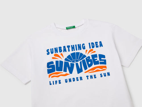 Benetton Erkek Çocuk Beyaz Grafik Baskılı Kısa Kollu Tişört