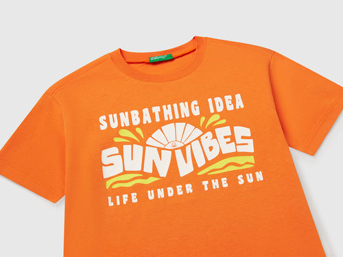 Benetton Erkek Çocuk Turuncu Grafik Baskılı Kısa Kollu Tişört