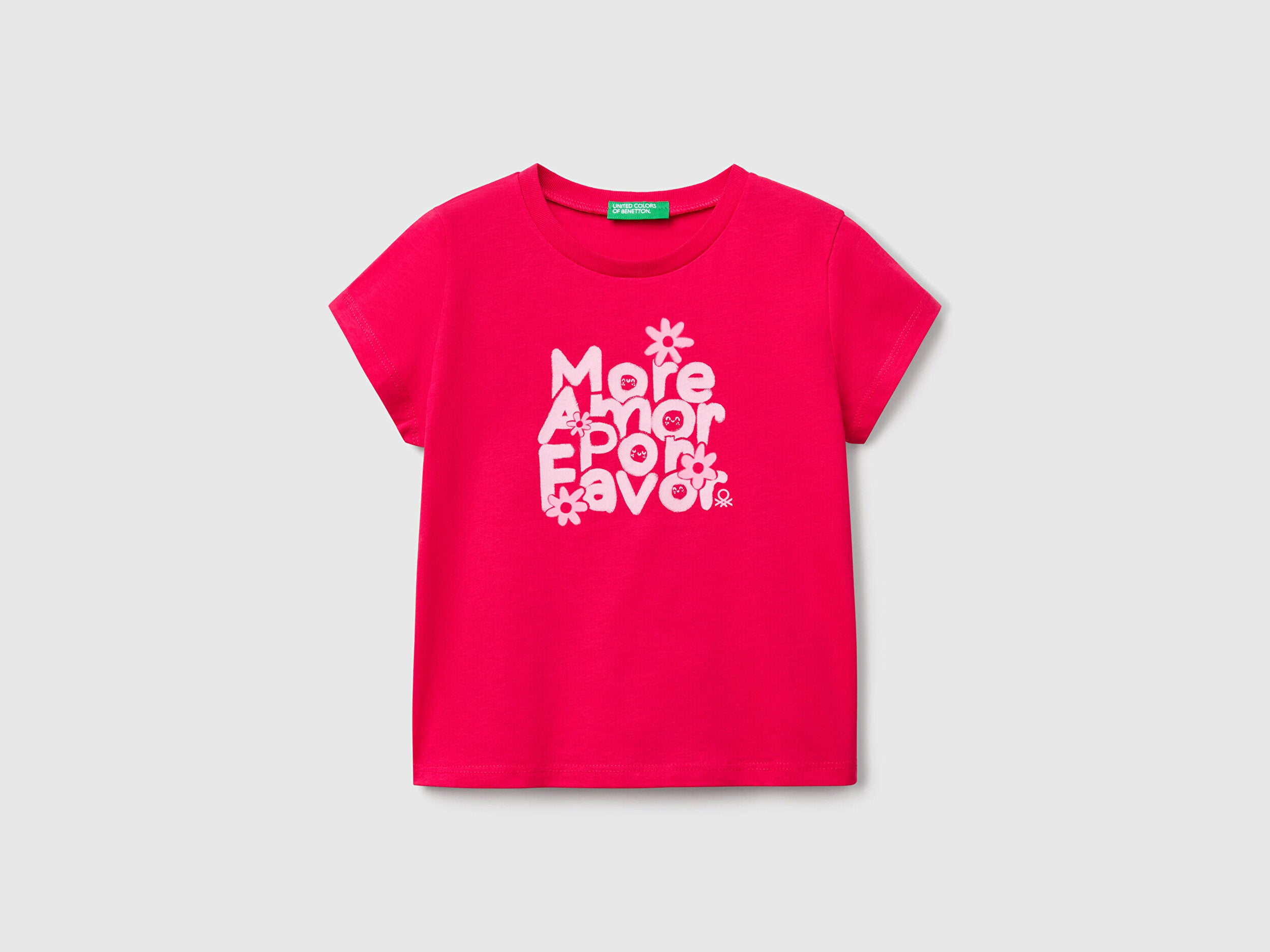 Benetton Kız Bebek Fuşya Grafik Baskılı Kısa Kollu Tişört