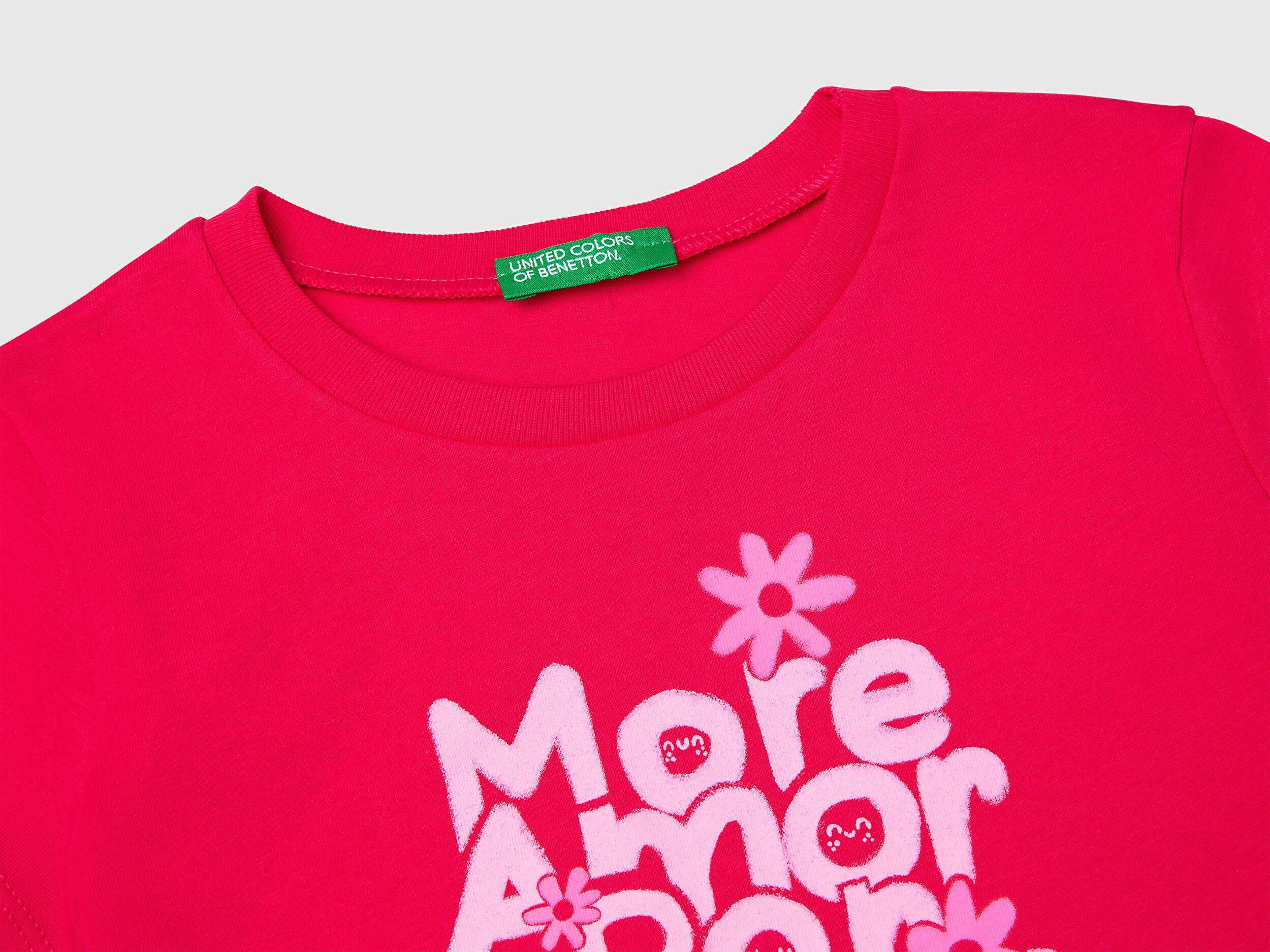 Benetton Kız Bebek Fuşya Grafik Baskılı Kısa Kollu Tişört