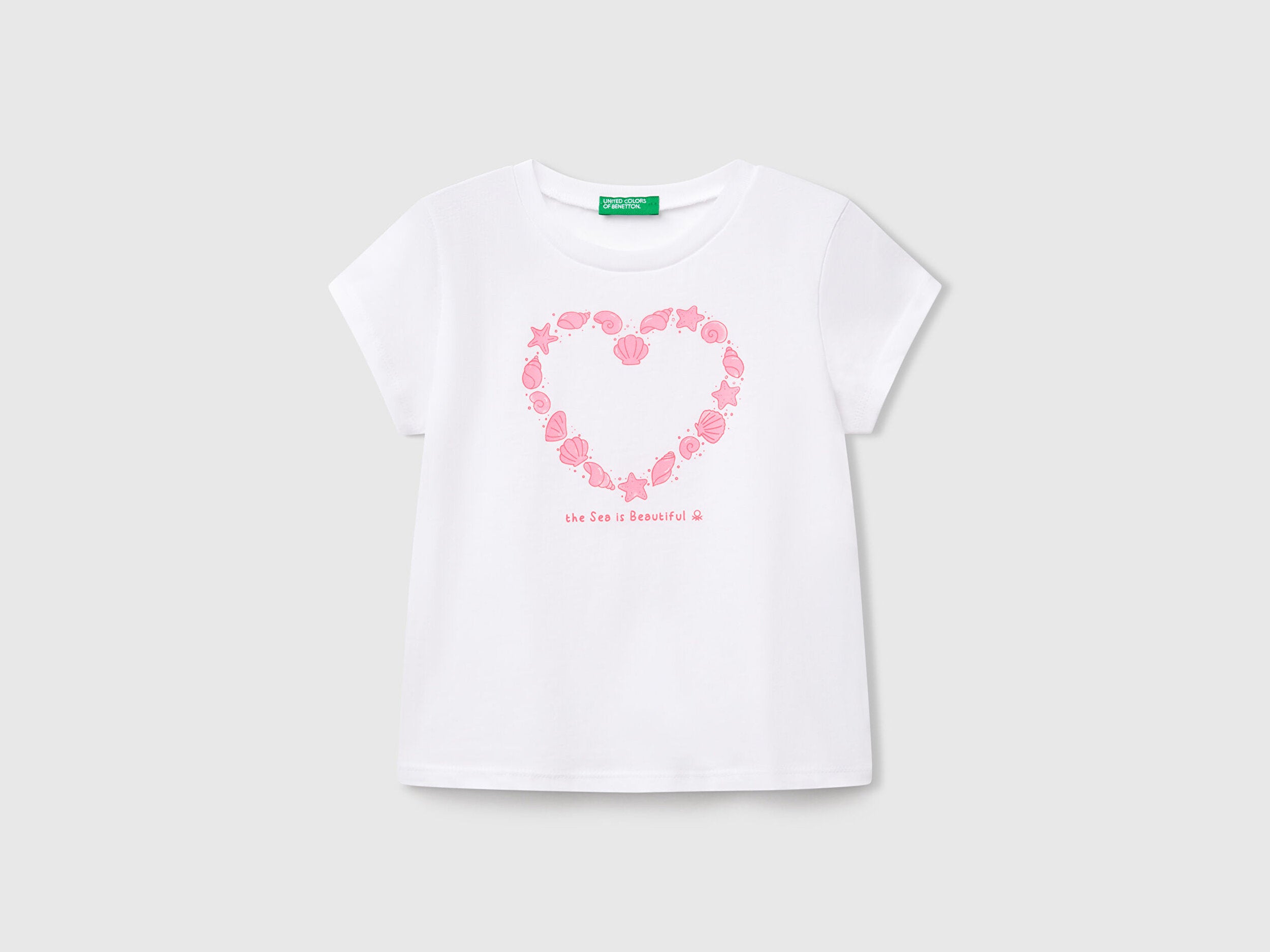 Benetton Kız Bebek Beyaz Grafik Baskılı Kısa Kollu Tişört