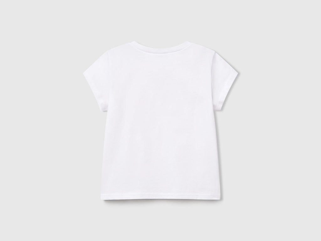 Benetton Kız Bebek Beyaz Grafik Baskılı Kısa Kollu Tişört