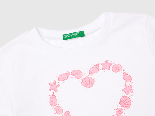 Benetton Kız Bebek Beyaz Grafik Baskılı Kısa Kollu Tişört