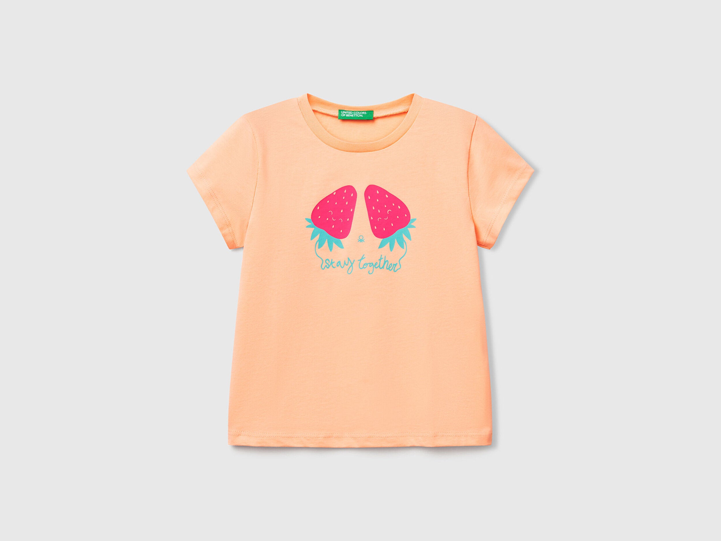Benetton Kız Bebek Yavruağzı Grafik Baskılı Kısa Kollu Tişört