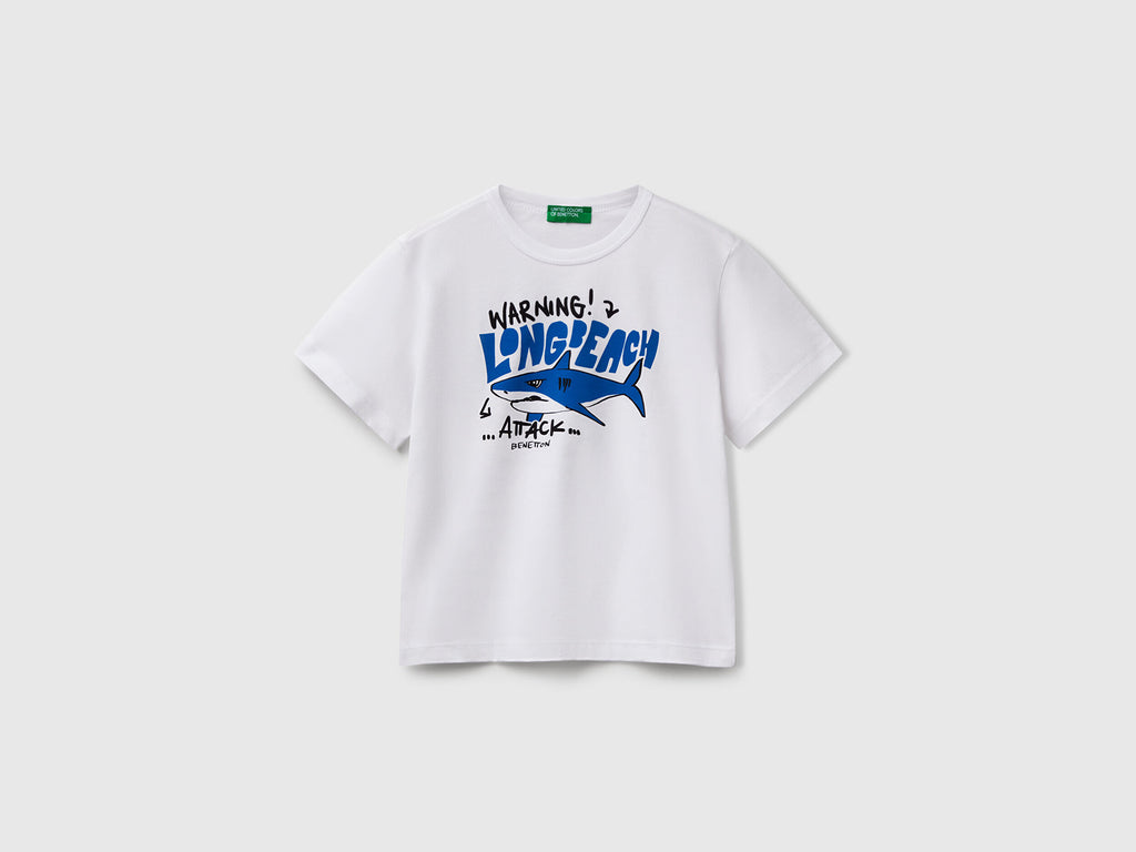 Benetton Erkek Bebek Beyaz Baskılı Kısa Kollu Tişört