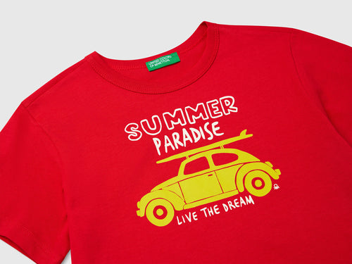 Benetton Erkek Bebek Kırmızı Grafik Baskılı Kısa Kollu Tişört