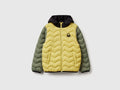 Benetton Çocuk Sarı-Haki Kapüşonlu Mevsimlik Pufa Mont – Logo İşlemeli