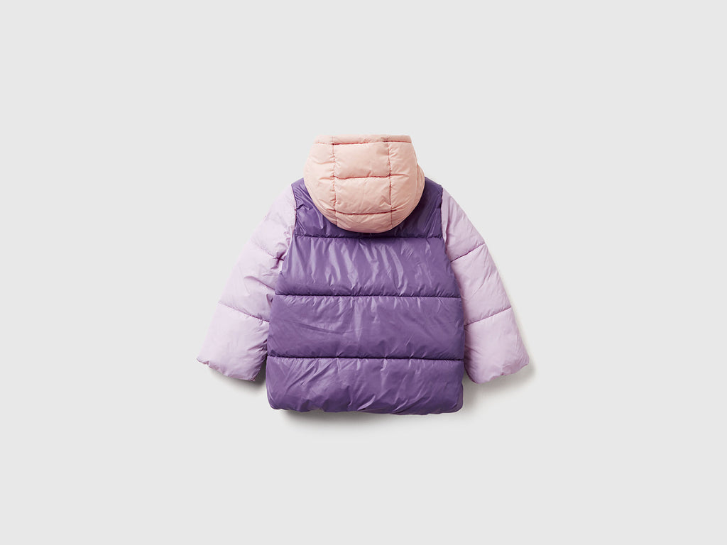 Benetton Bebek Mor-Pembe Kapüşonlu Kışlık Mont – Logo Detaylı