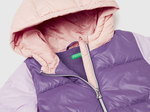 Benetton Bebek Mor-Pembe Kapüşonlu Kışlık Mont – Logo Detaylı