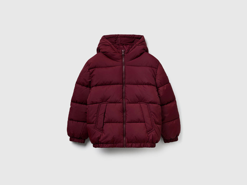 Benetton Çocuk Bordo Kapüşonlu Kışlık Puffer Mont – Dolgulu