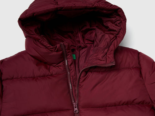 Benetton Çocuk Bordo Kapüşonlu Kışlık Puffer Mont – Dolgulu