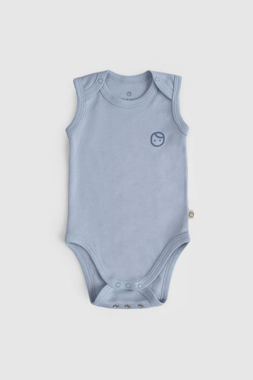 2'li Organik Pamuk Ayarlanabilir Mavi - Ekru Çıtçıtlı Atlet