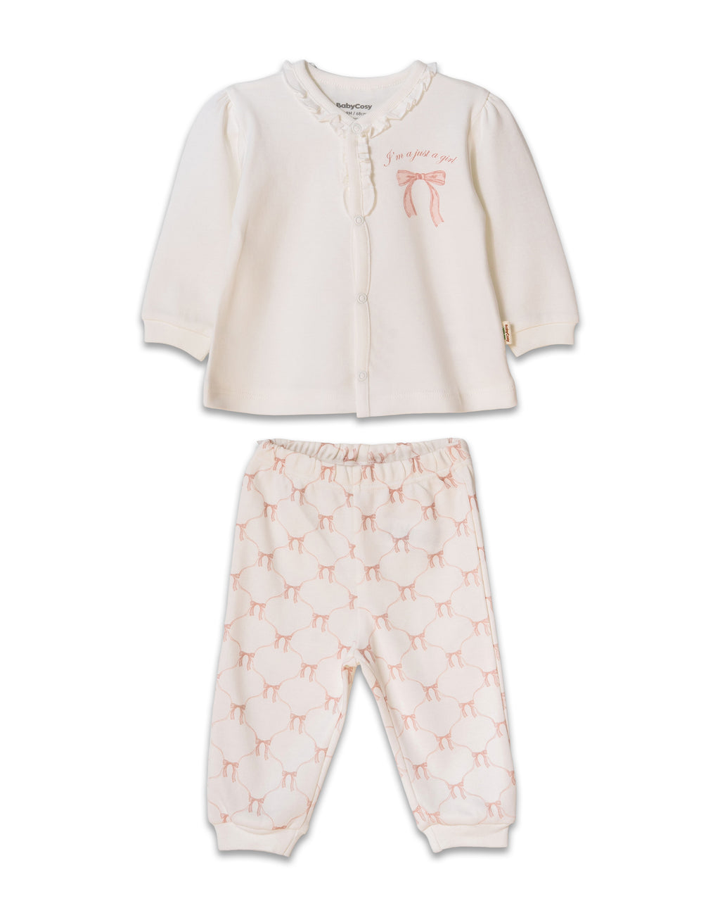 Organik Pamuk Fiyonklu Yazılı İki Parça Takım – Bow Koleksiyonu
