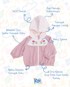 Crystal Baby İnce Fitilli Kadife Nakışlı Kapüşonlu Ceket – Pudra & Soft Rose