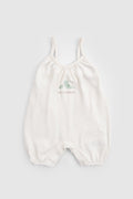 Organik Pamuk Ekru Bebek İp Askılı Şort Tulum