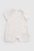 Organik Pamuk Müslin Ekru Kruvaze Bebek Şort Tulum