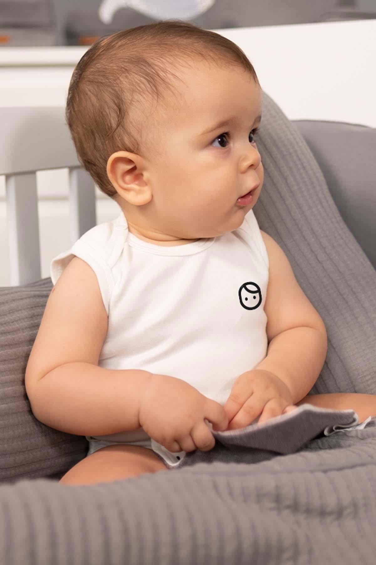 Ayarlanabilir Çıtçıtlı Atlet Beyaz Organik Pamuk Gusto Baskılı - Riki Baby&Kids