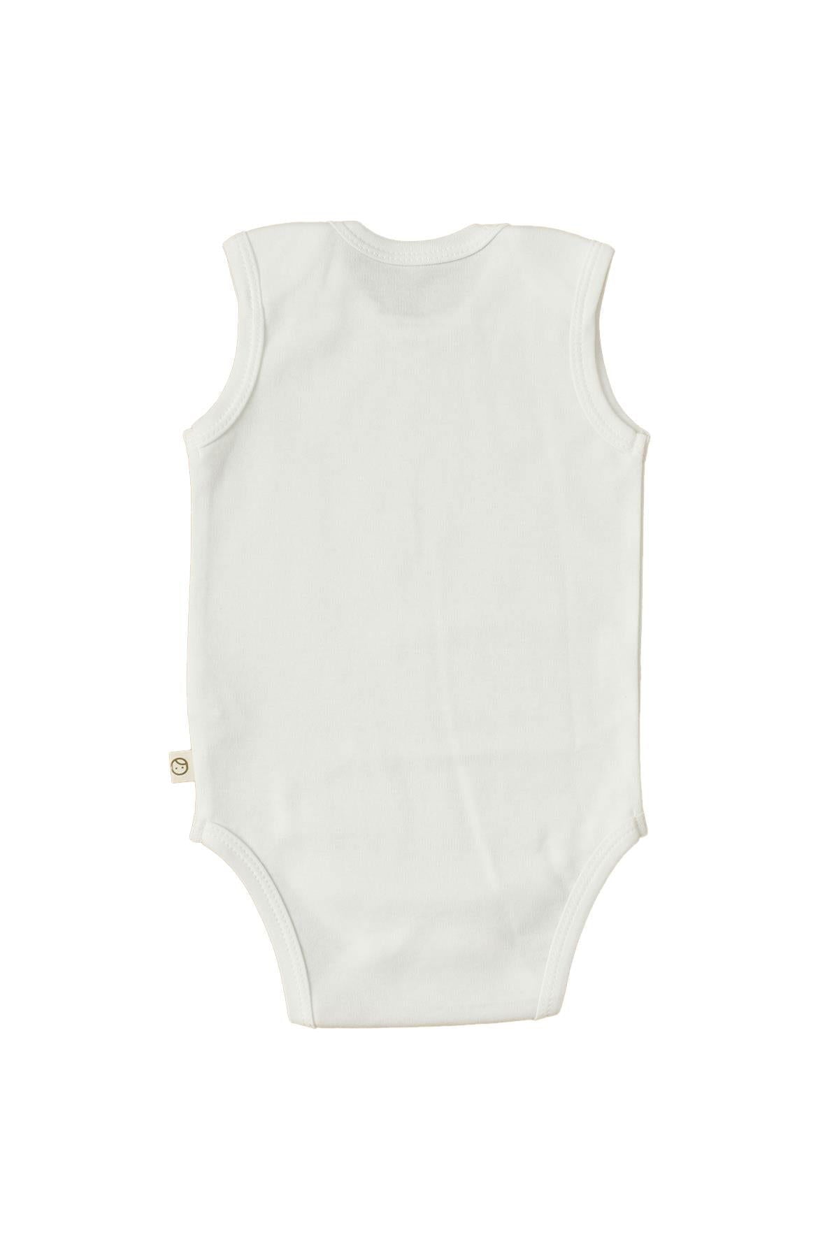 Ayarlanabilir Çıtçıtlı Atlet Beyaz Organik Pamuk Gusto Baskılı - Riki Baby&Kids