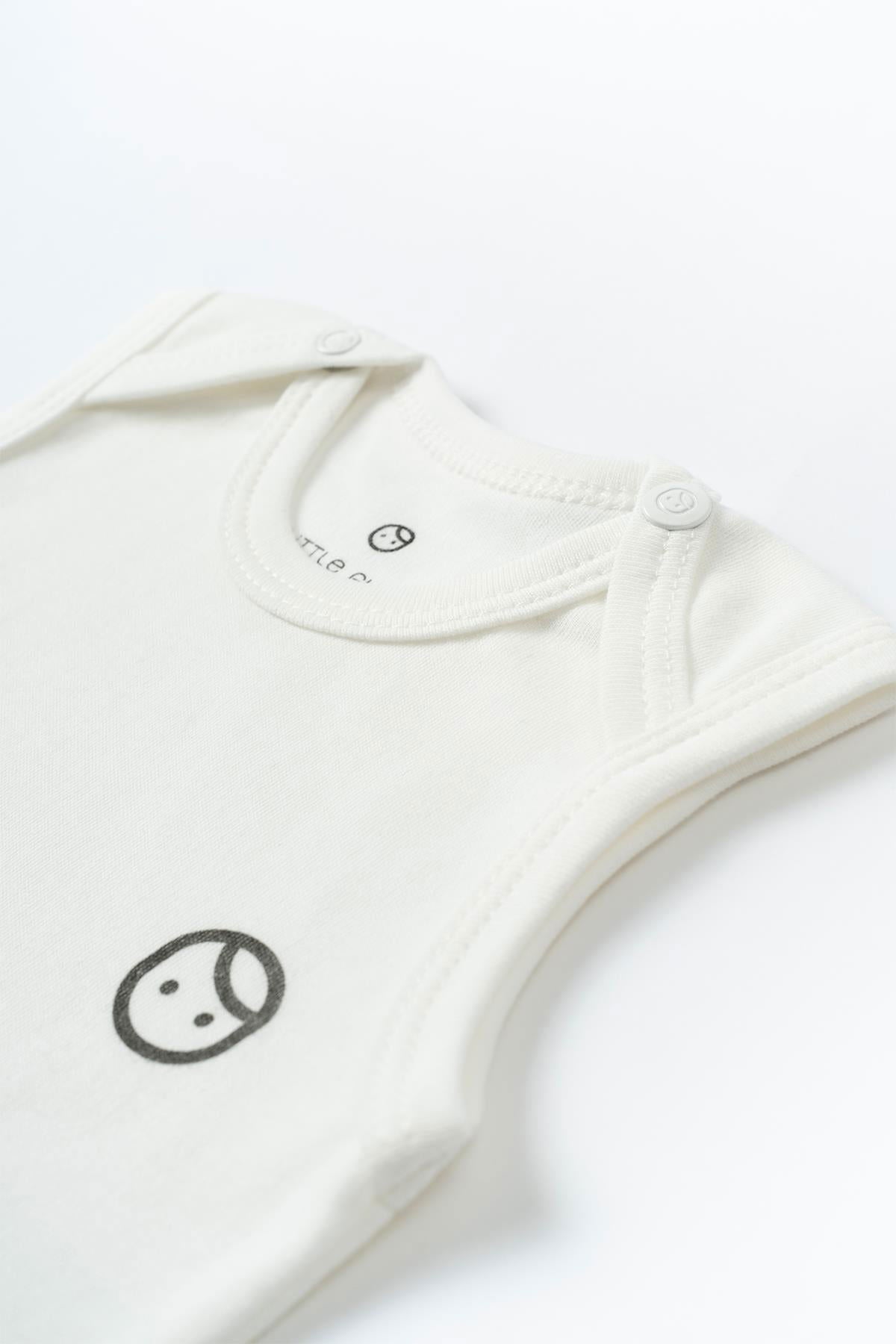Ayarlanabilir Çıtçıtlı Atlet Beyaz Organik Pamuk Gusto Baskılı - Riki Baby&Kids