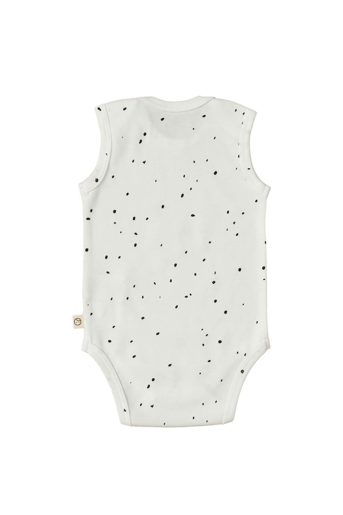Ayarlanabilir Çıtçıtlı Atlet Cosmos Beyaz Organik Pamuk - Riki Baby&Kids