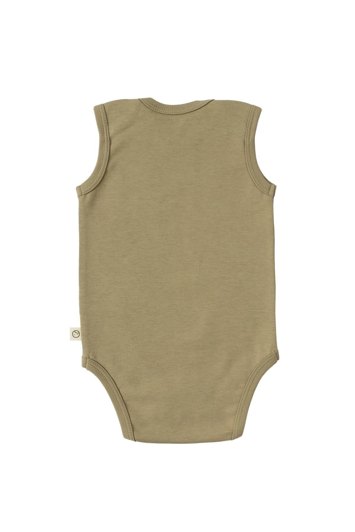 Ayarlanabilir Çıtçıtlı Atlet Haki Organik Pamuk Gusto Baskılı - Riki Baby&Kids