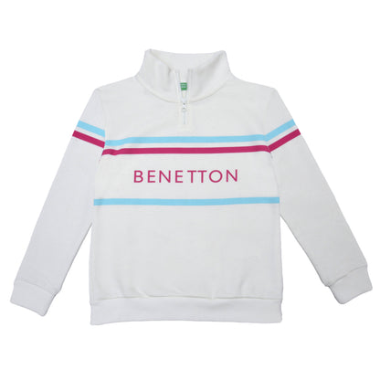 Benetton Özel Seri Kız Çocuk Fermuarlı Dik Yaka Ekru Sweatshirt - Riki Baby&Kids