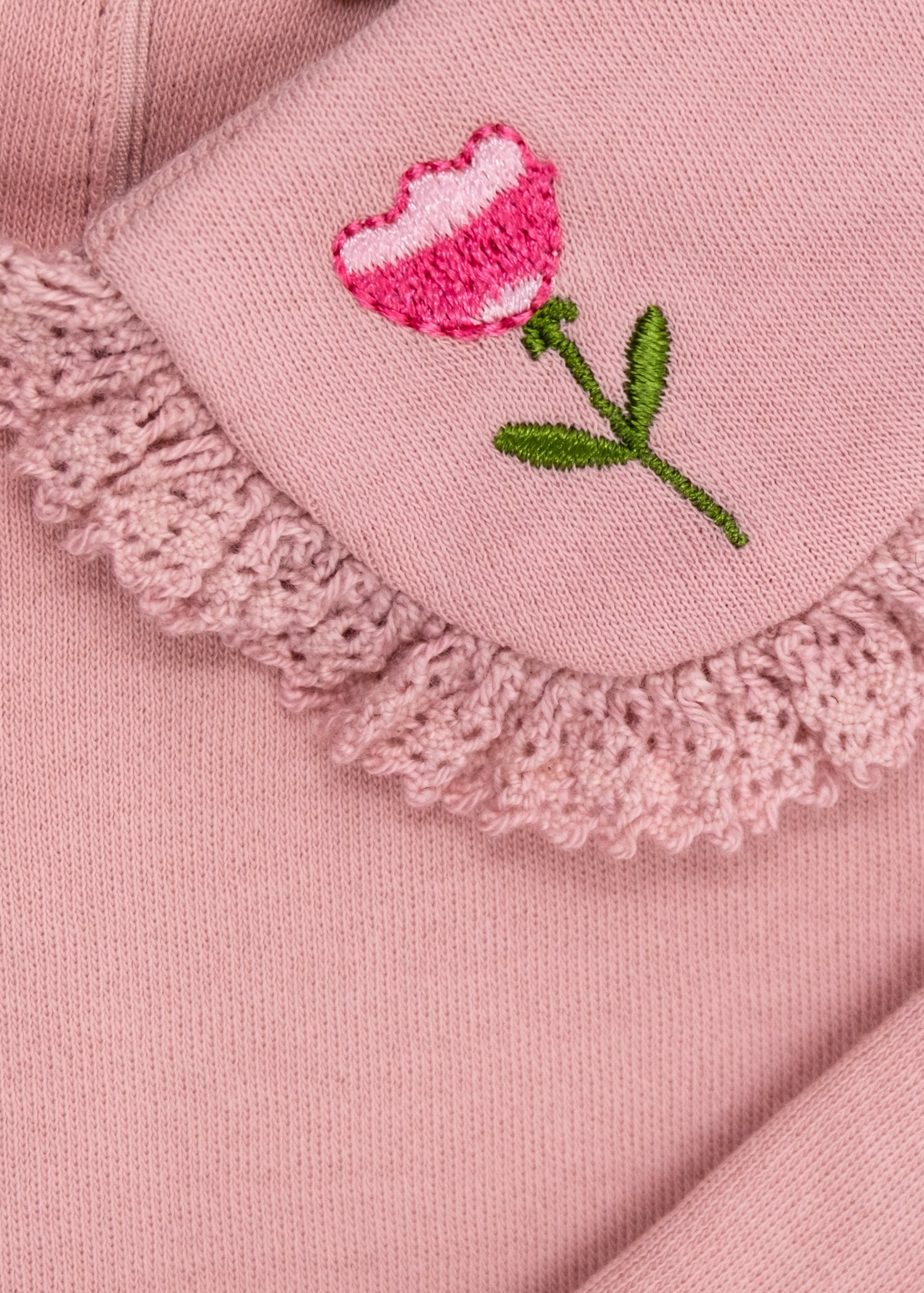 Crystal Baby Organik Nakışlı Dantelli Bebek Üst – Gül Kurusu