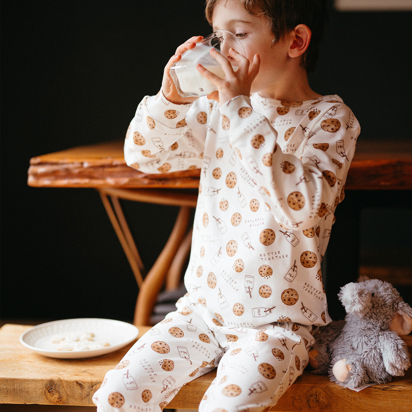 %100 organik pamuk kurabiye desenli çocuk pijama takımı