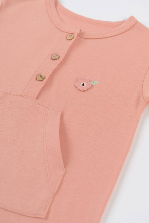 Bambu Kısa Kollu Bebek Pembe Şort Tulum