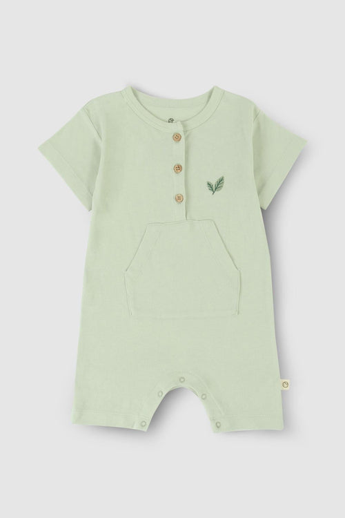Bambu Kısa Kollu Bebek Yeşil Şort Tulum