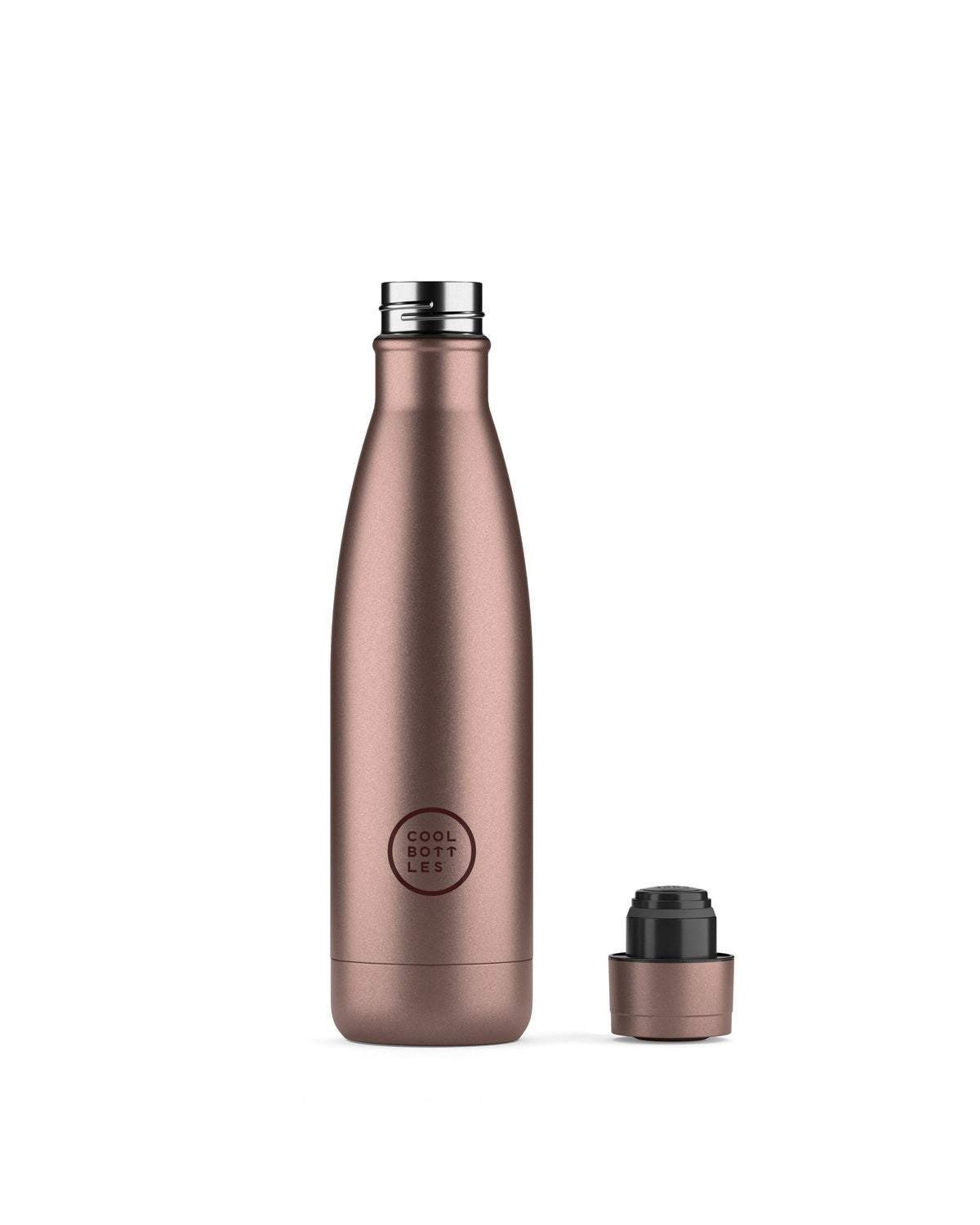 Cool Bottles Metallic Rose 500 ml termos şişe, kapağı çıkarılmış görünüm