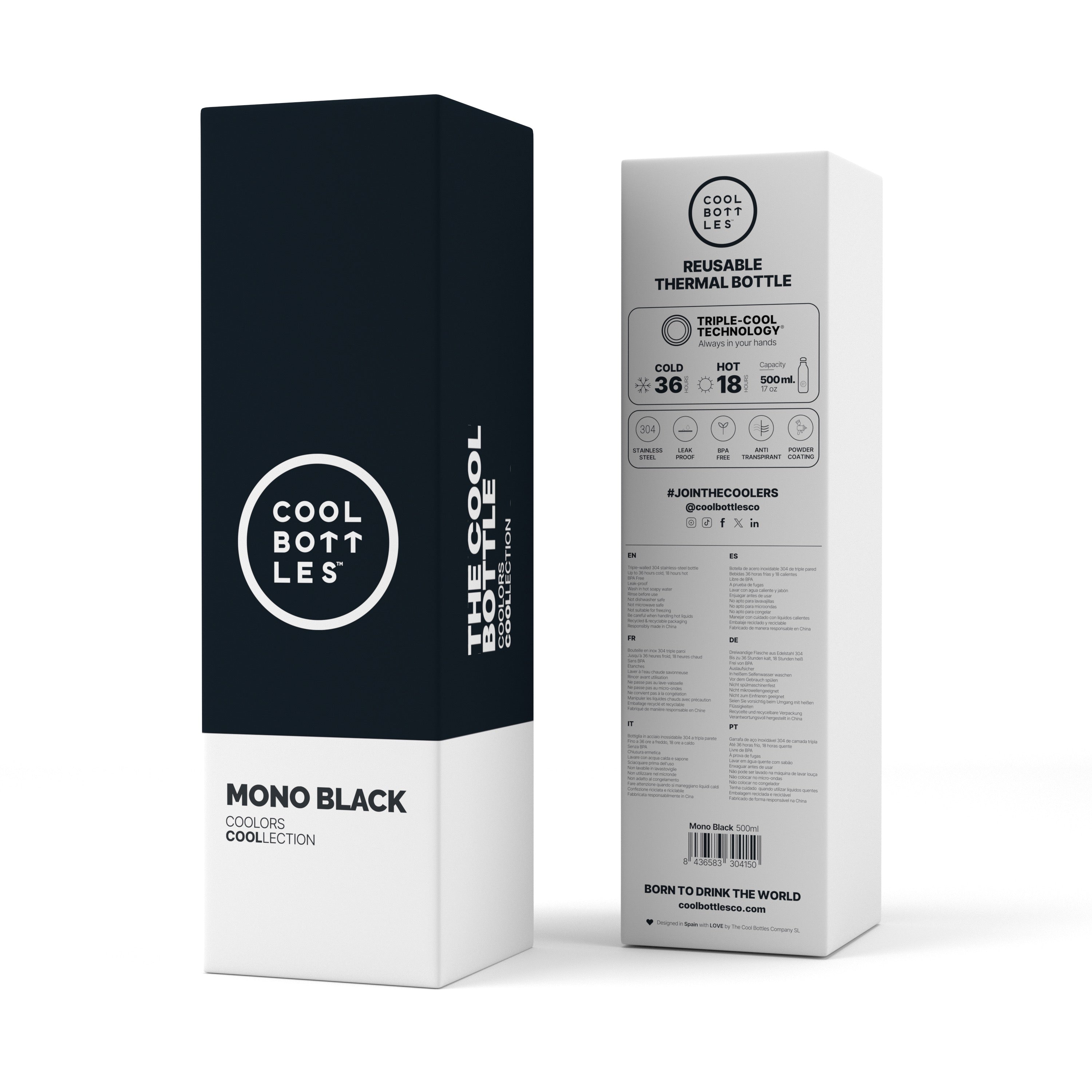 Cool Bottles Mono Black – TripleCool™ Termos Şişe (500 / 750 ml)