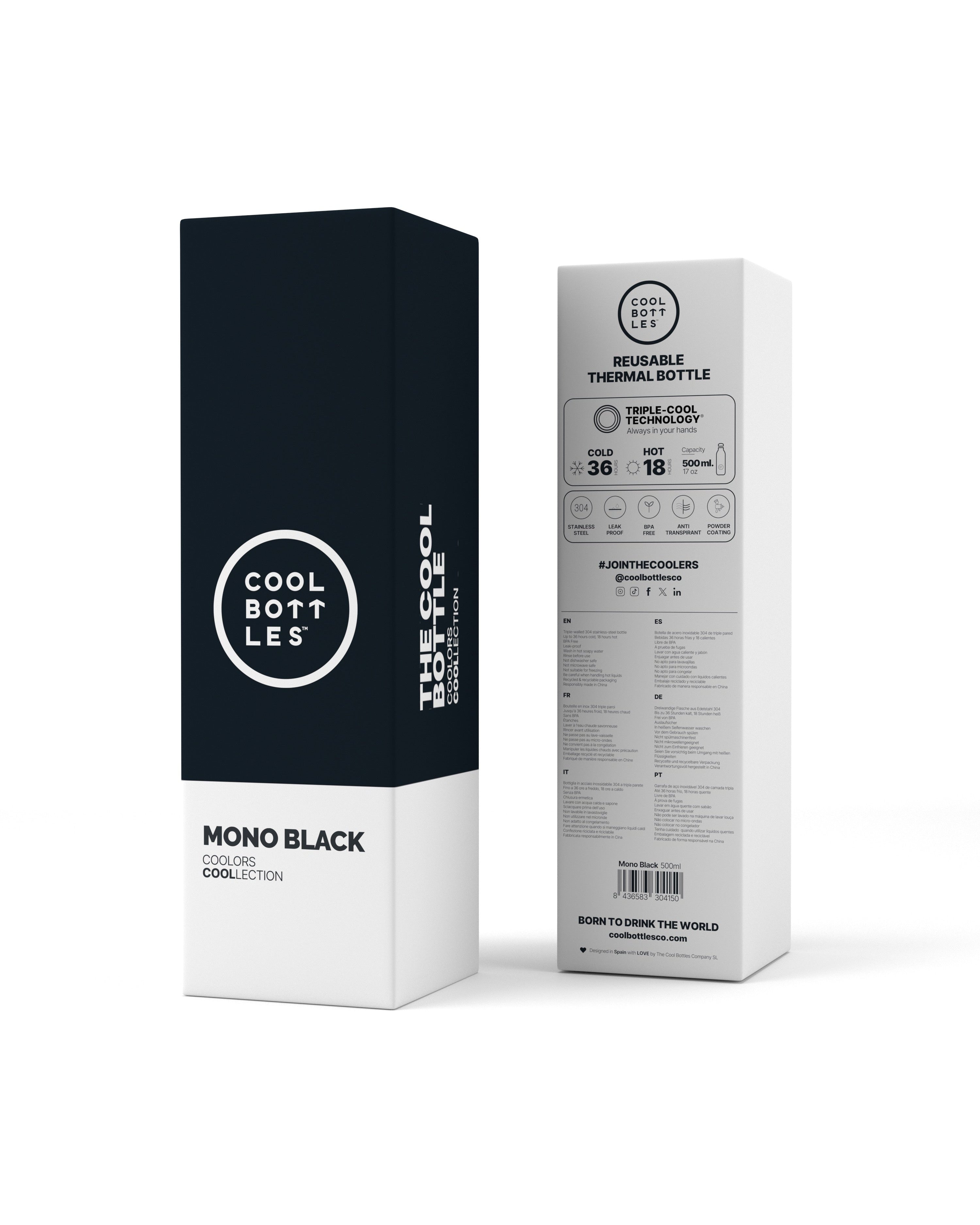 Cool Bottles Mono Black termos şişe ambalaj kutusu