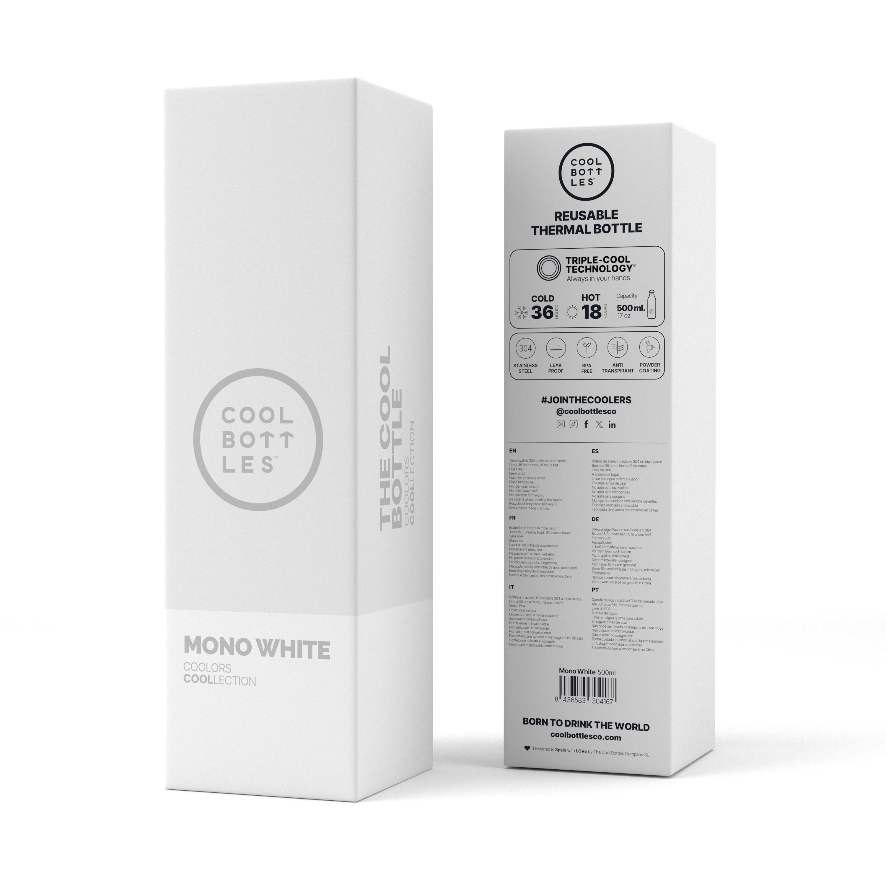 Cool Bottles Mono White – TripleCool™ Termos Şişe (500 / 750 ml)